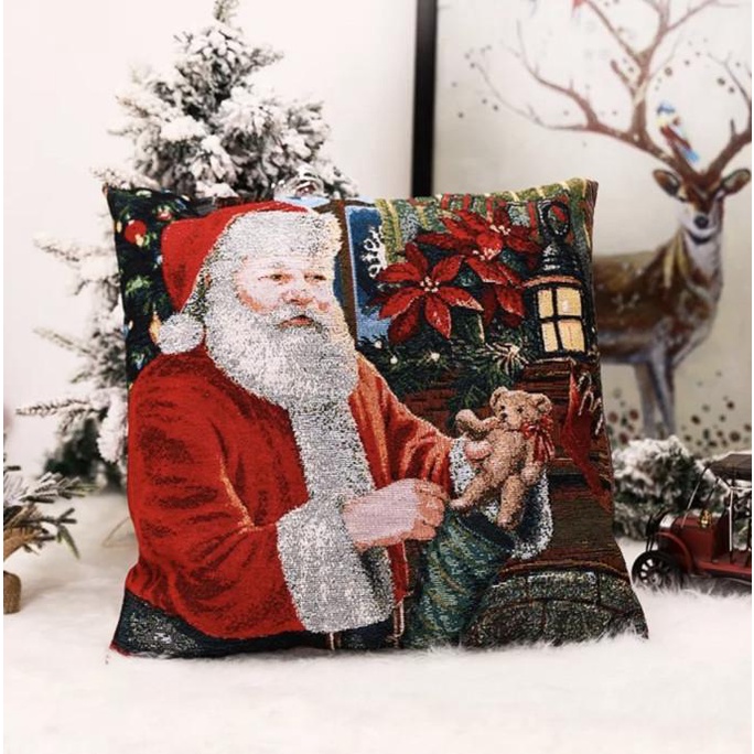 Sarung Bantal Sofa / Kursi 50x50cm - Motif Dekorasi Natal - Christmas