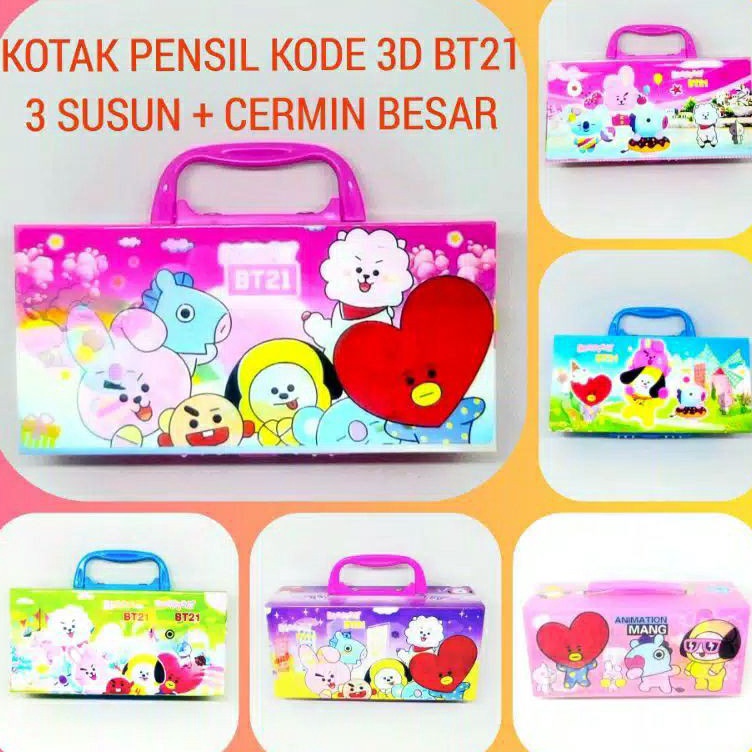 - Kotak Pensil Kode 3D Hologram BT 21 tingkat 3 ada Cermin BTS u Promo ★.
