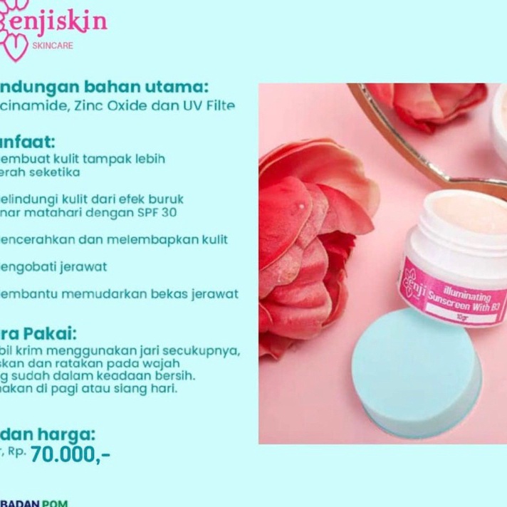 Best SUNSCREEN ILUMINATING B3" ENJI SKINCARE/ cream siang membuat glowing anti acne dengan SPF 30 BP