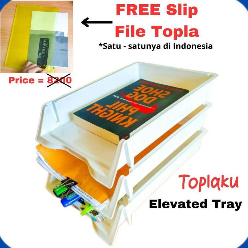 ★WqC TOPLA Rak Dokumen Kertas HVS Paper Tray F4 3 Susun Meja ATK Kantor Belajar Kerja Minimalis Plas