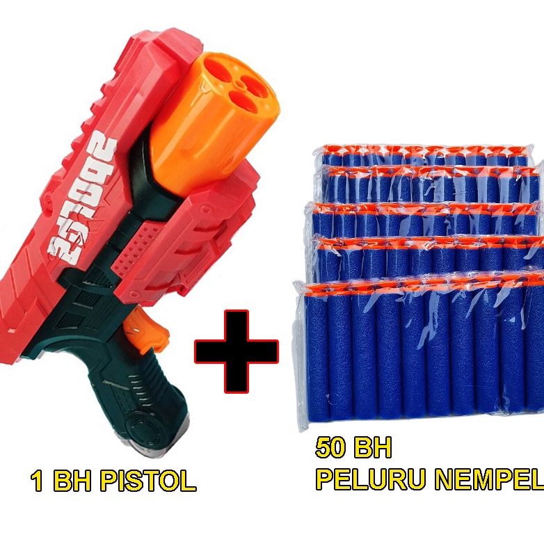 ➮ Paket 1 bh Pistol + 50 bh Peluru Nerf Nempel | Tembakan Nerf Peluru Busa | Mainan Nerf | Senjata N