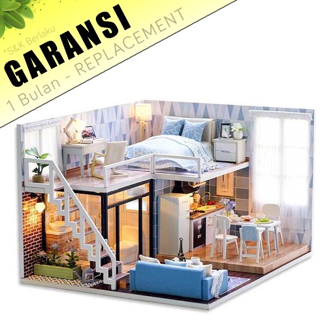 _KWj [COD] Miniatur Rumah Boneka DIY Doll House Wooden Furniture Roomdetail Minimalis 3D Mini Bahan 