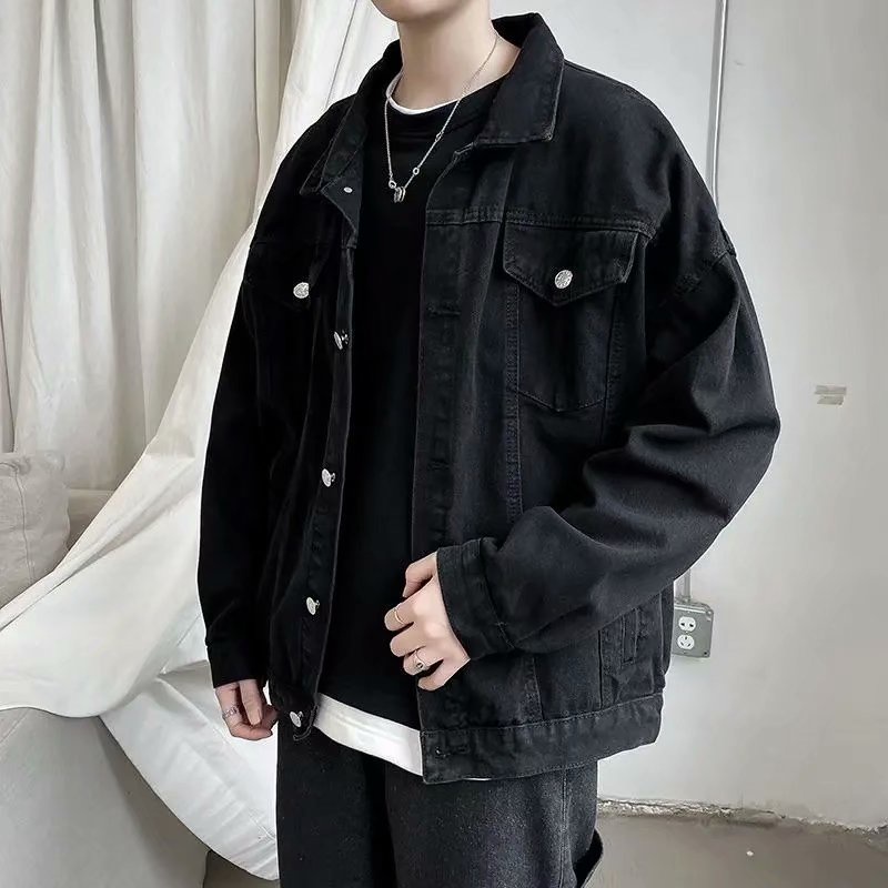 ❤Black Denim Short Jacket Men Jeans Jacket Coats Casual Windbreaker Pockets Overalls Bomber Streetwe