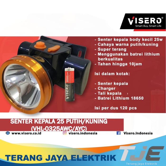 Sale Senter Kepala/Headlamp 25 Watt Bisa Ganti Baterai 18650 - VISERO /SENTER KEPALA/SENTER