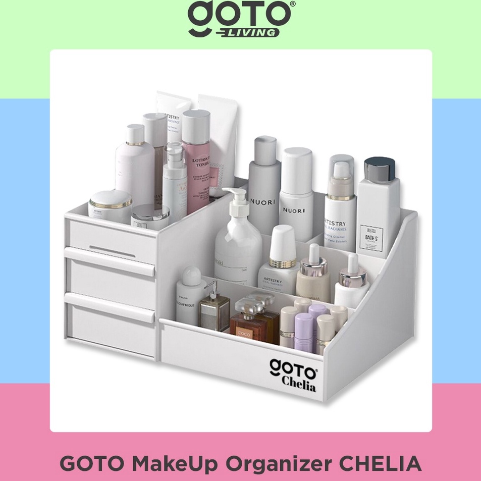 ・ rf Goto Chelia Rak Kosmetik Skincare Kotak Penyimpanan Make Up Organizer Ready￣