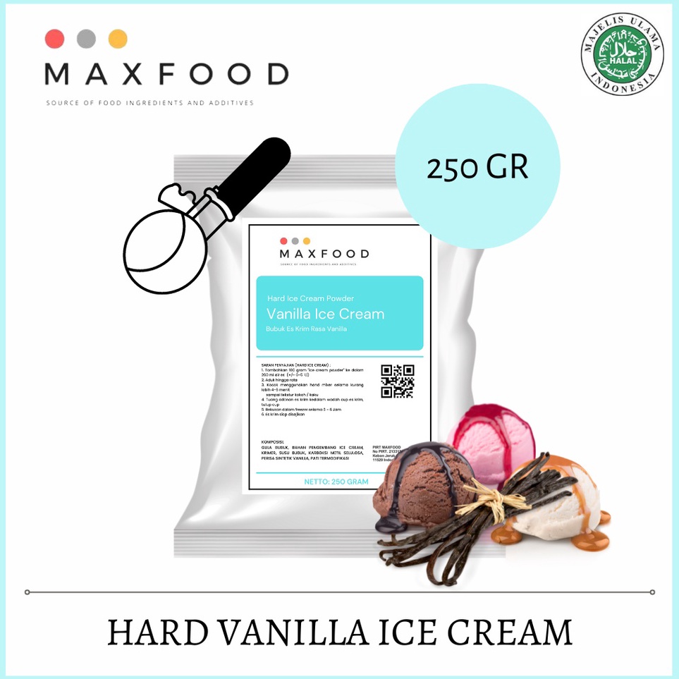 

VXLV4428 (C6369] MAXFOOD - Hard Vanilla Ice Cream / Bubuk Es Krim Rasa Vanilla 250 Gr