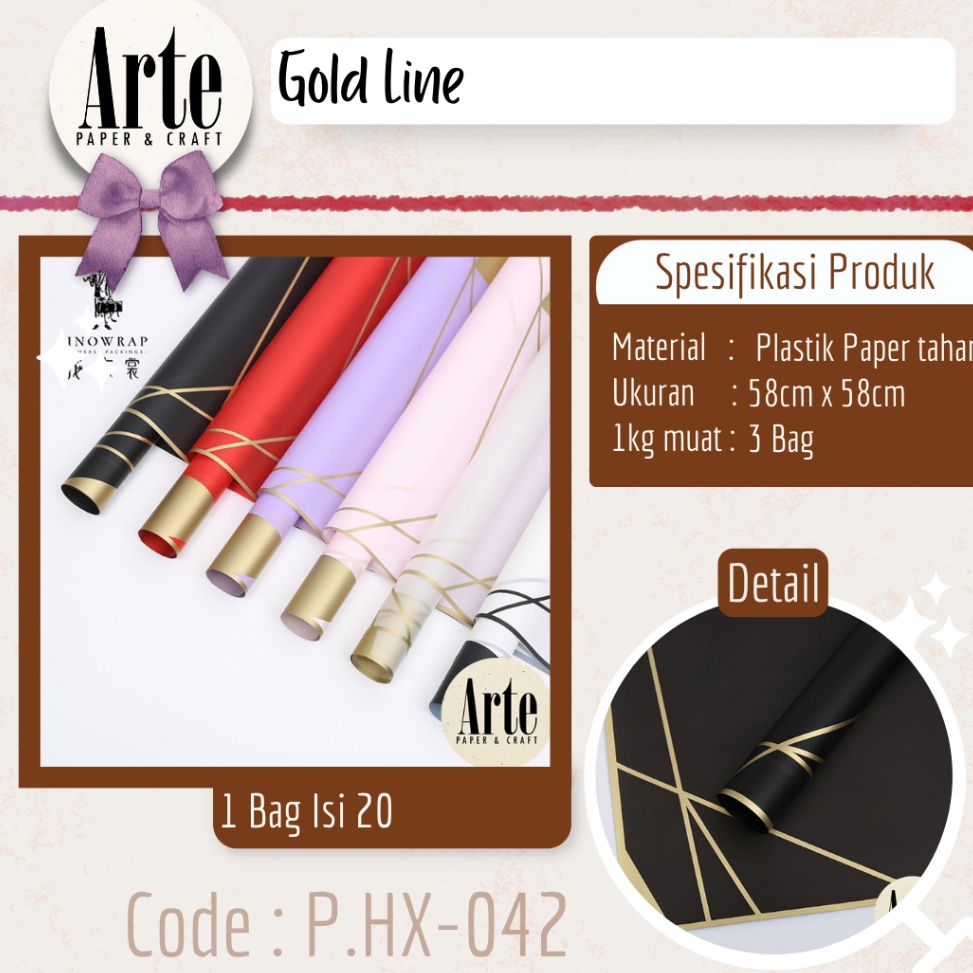 

✉|Model Baru20 Lembar Cellophane Gold Line Kertas Buket Korea Bunga Flower Wrapping Paper Kado Arte Grosir Jakarta P.HX-042✰