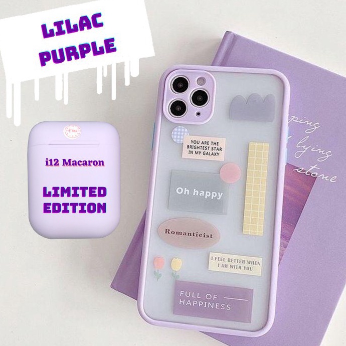 Grosir limited edition lilac ungu Headset Bluetooth Wireless i12 macaron i12 tws q Produk Premium ★.