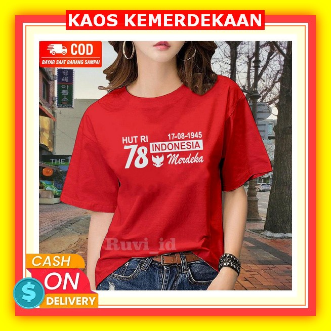 Kaos Merah Putih Couple Keluarga Custom Desain Hut Ri Ke 78 Indonesia Merdeka Ready Lengan Panjang D