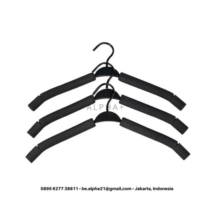 Limited Hanger Gantungan Baju Kawat Busa Hitam Import Fleksibel Adjusted 10Pcs