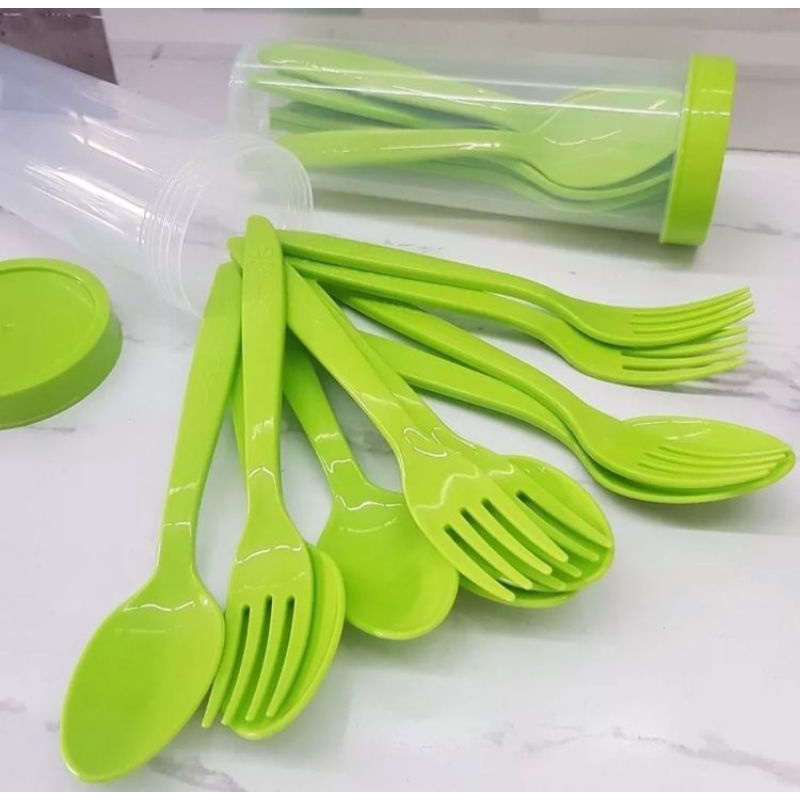 SENDOK GARPU + TEMPAT 1 SET ISI 12 PCS GOLDEN SUNKIST HIJAU