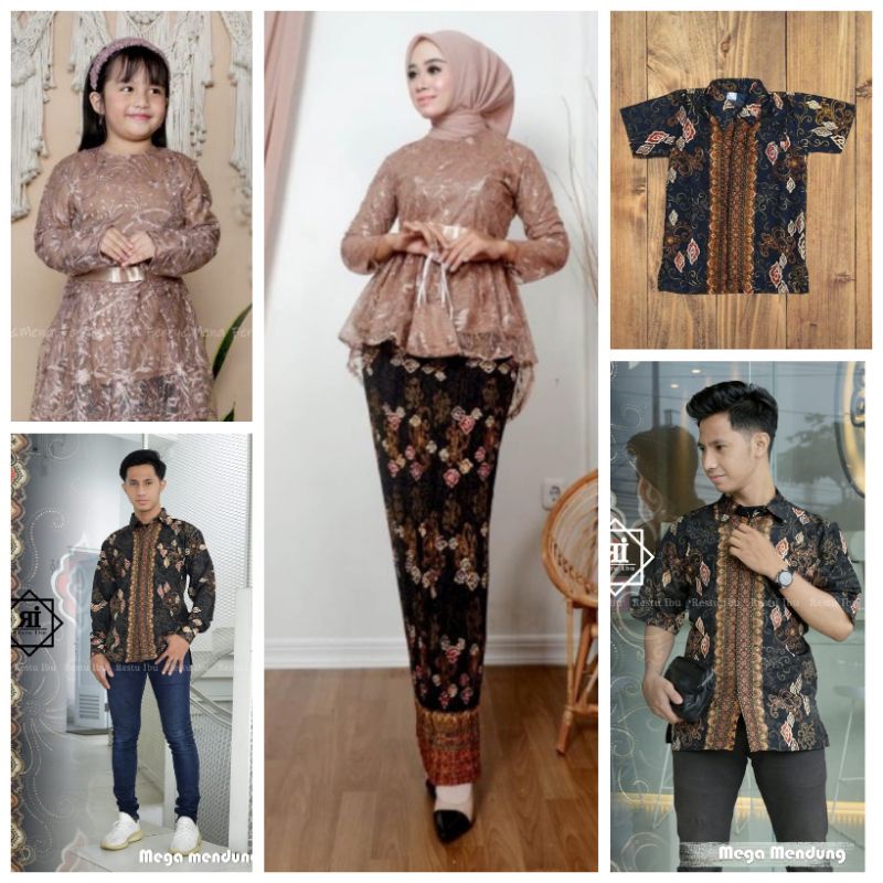 COUPLE KEBAYA MODERN/COUPLE KEBAYA SARIMBIT IBU AYAH ANAK/COUPLE KEBAYA PESTA KEMEJA BATIK
