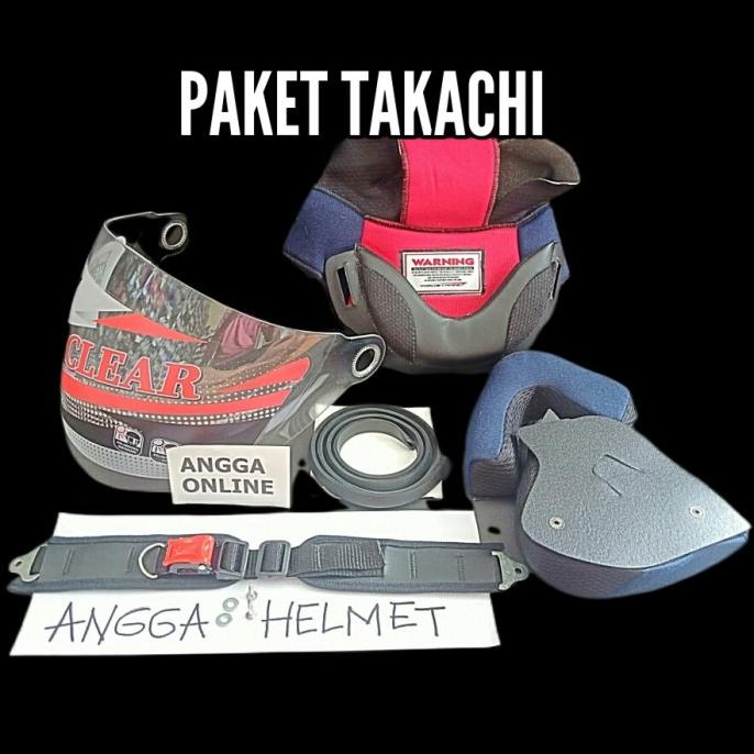 Paket Takachi, Busa Helm Takachi + Kaca Helm + Tali Helm + Lis Karet