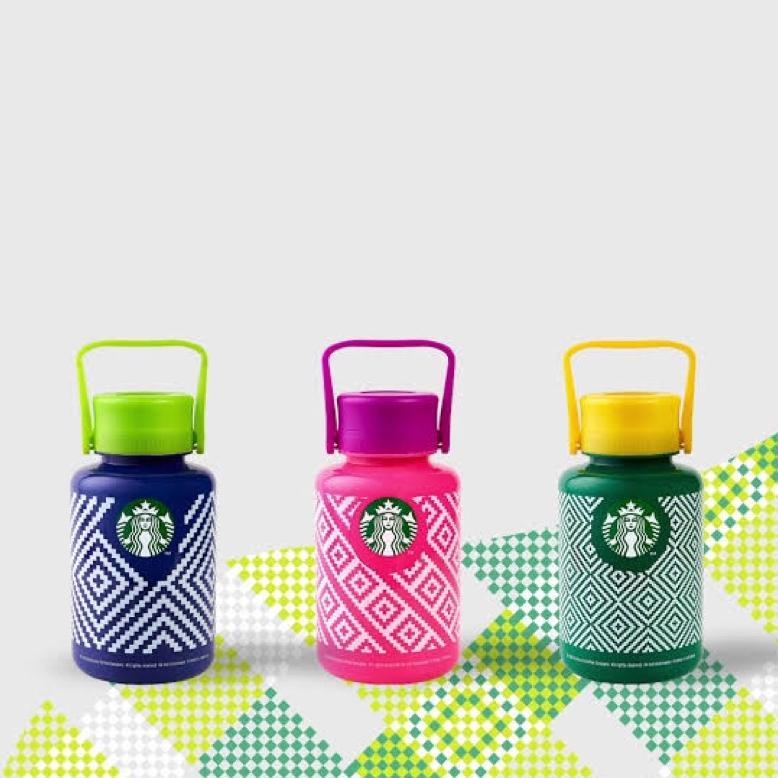New Arrival Starbucks Tumbler Plastic Reusable Colorful Weave Water Bottle 1 Liter Original Update 2