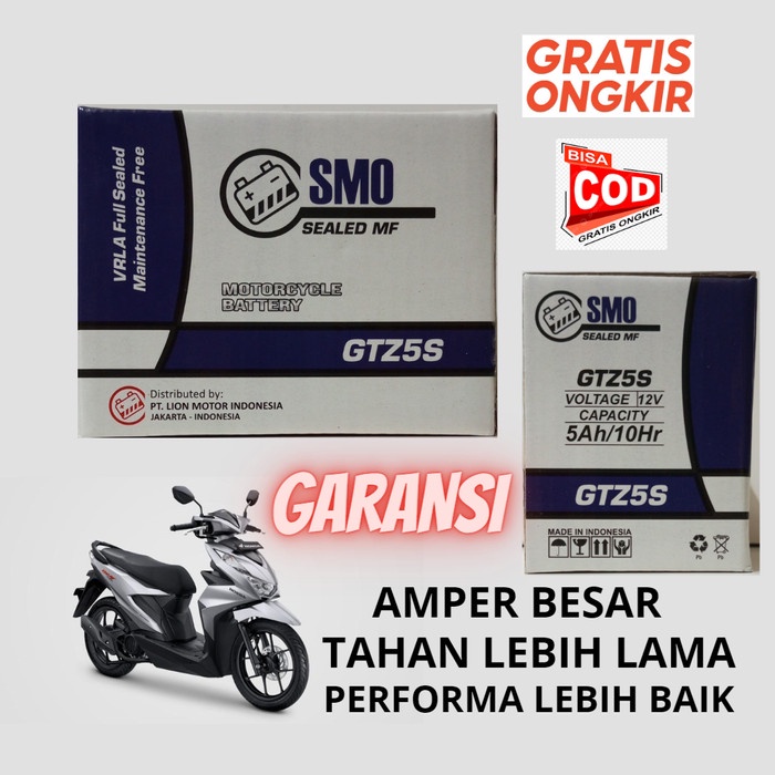 Aki Motor Honda Beat Fi. Vario 110 Aki Kering Gtz5S.
