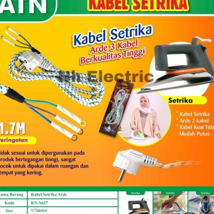 Terbaru Kabel Strika Arde Isi 3 Atn - Kabel Gosokan 3 Jalur Atn - Kabel Setrika Auto Iron Wire 1,7M 