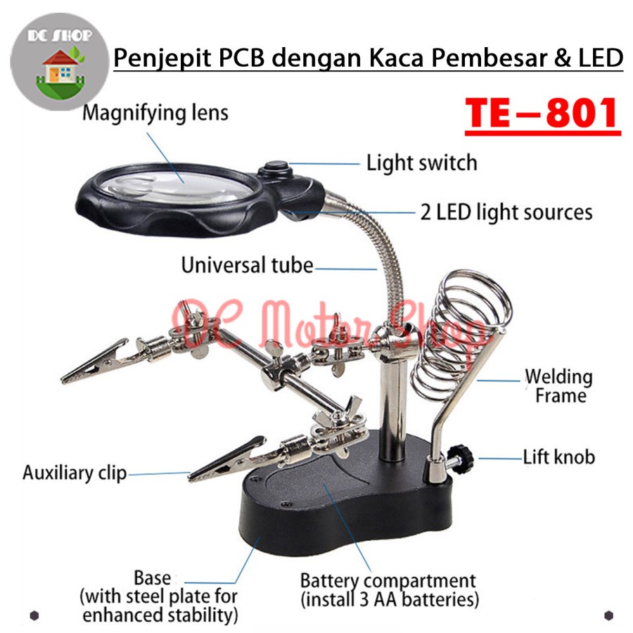 HA3 PENJEPIT PCB & KACA & DUDUKAN SOLDER DENGAN LED TE-801 TE-805 GAA