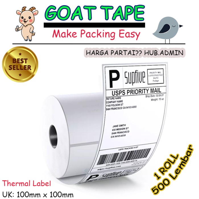 

Terlaris Label Barcode Direct Thermal 100X100 / Sticker 100 X 100 Mm 500 Pcs