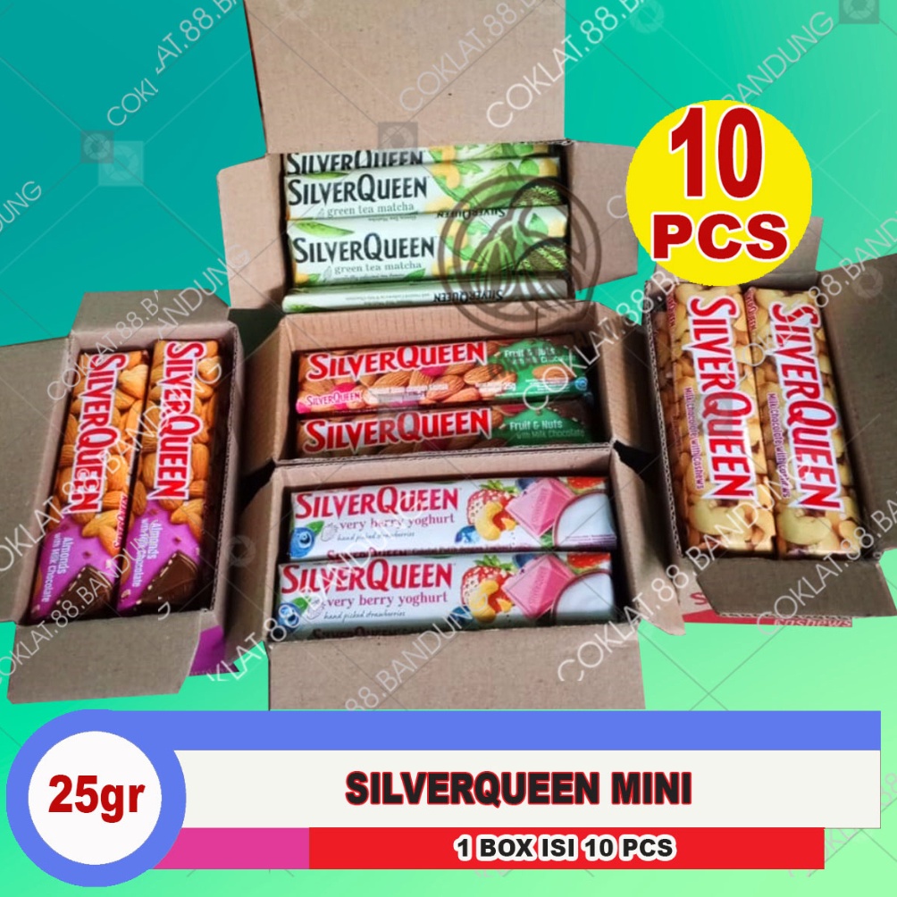 

Produk Premium.. SILVERQUEEN 25 GRAM 1 BOX 10 PCS, COKLAT SILVER QUEEN KECIL ISI 10 X 25GR ALMON MEDE CHUNKY BAR 30 GR WT7