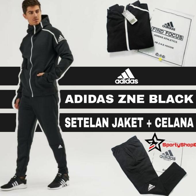 Setelan Baju Training Olahraga Pria Jaket + Celana Adidas Zne Hitam Go