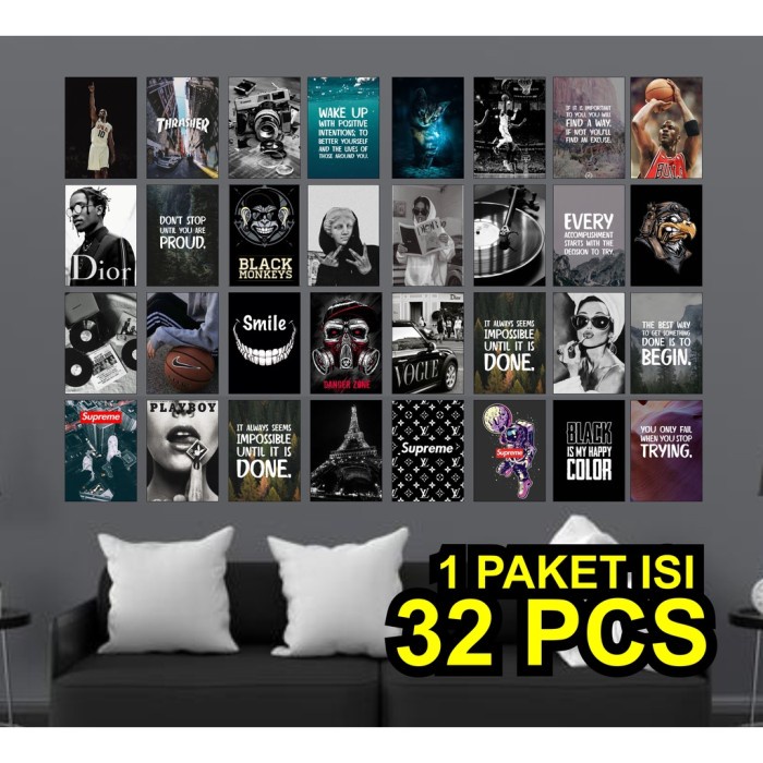 best NEW (16pcs) Poster Dinding Kamar BLACK Poster Aesthetic Poster Kamar Cowok
