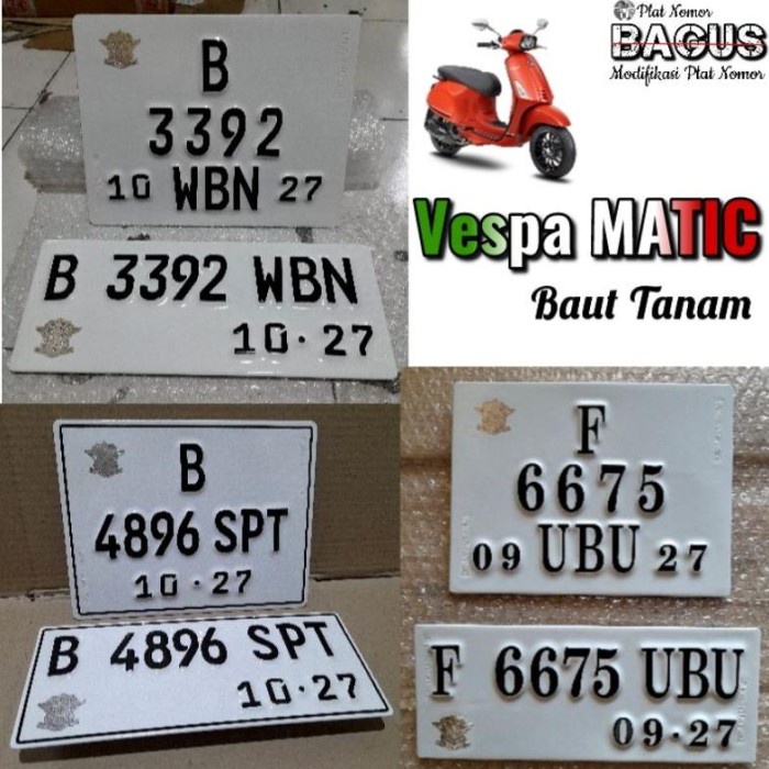 PLAT NOMOR PLAT PUTIH VESPA MATIC SPRINT S150 / VESPAS125 / PRIMAVERA
