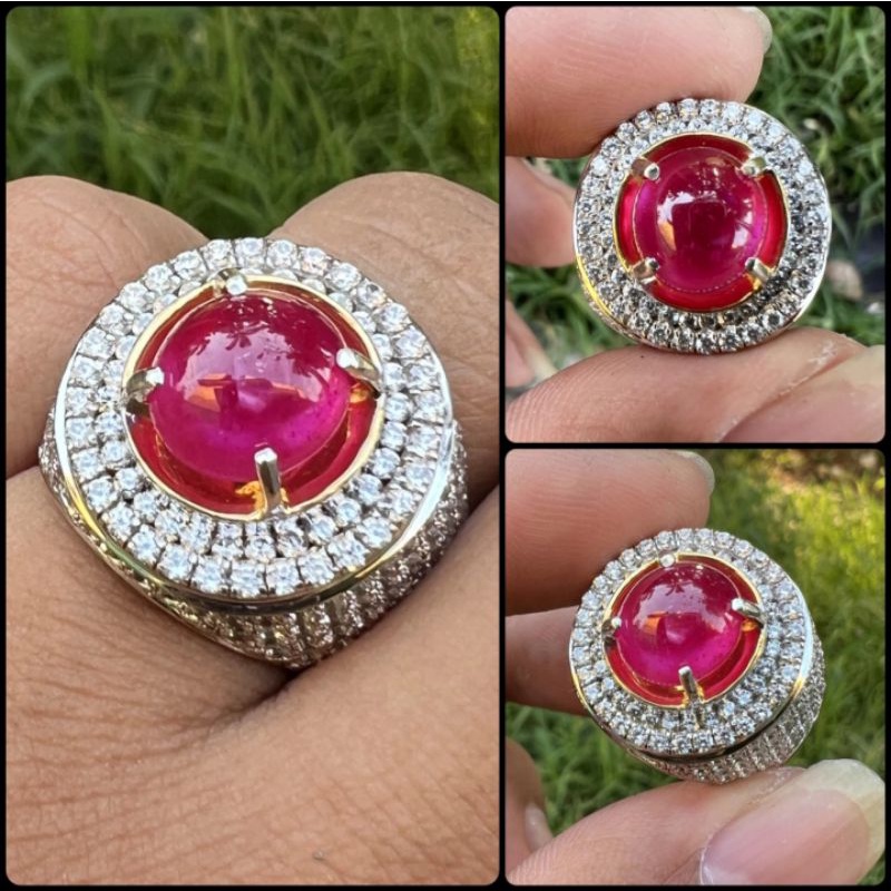 Cincin Perak Batu Natural Red Ruby Corondum
