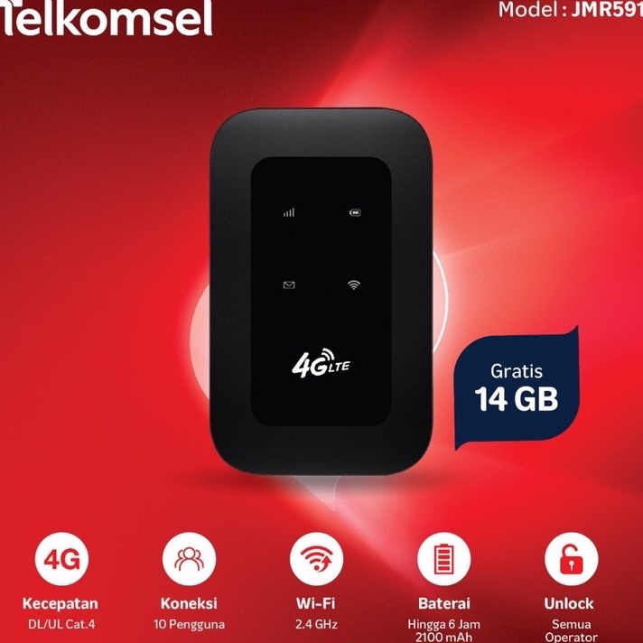 ✤Promo✤ Modem Wifi Jio JMR591 Unlock 4G Bypass Battery Free Tsel 14gb