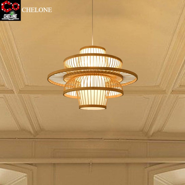 Lampu Gantung Gaya Retro Lampu Naungan Bambu Penutup Lampu Hotel Kafe