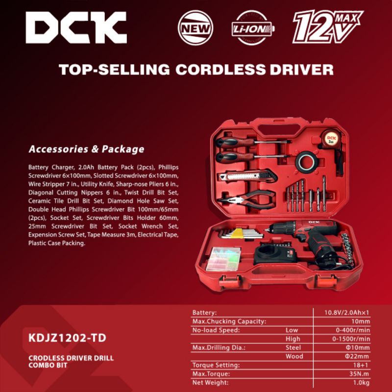 Mesin Bor Baterai Cordless Drill Driver 12V DCK KDJZ1202TD KDJZ1202