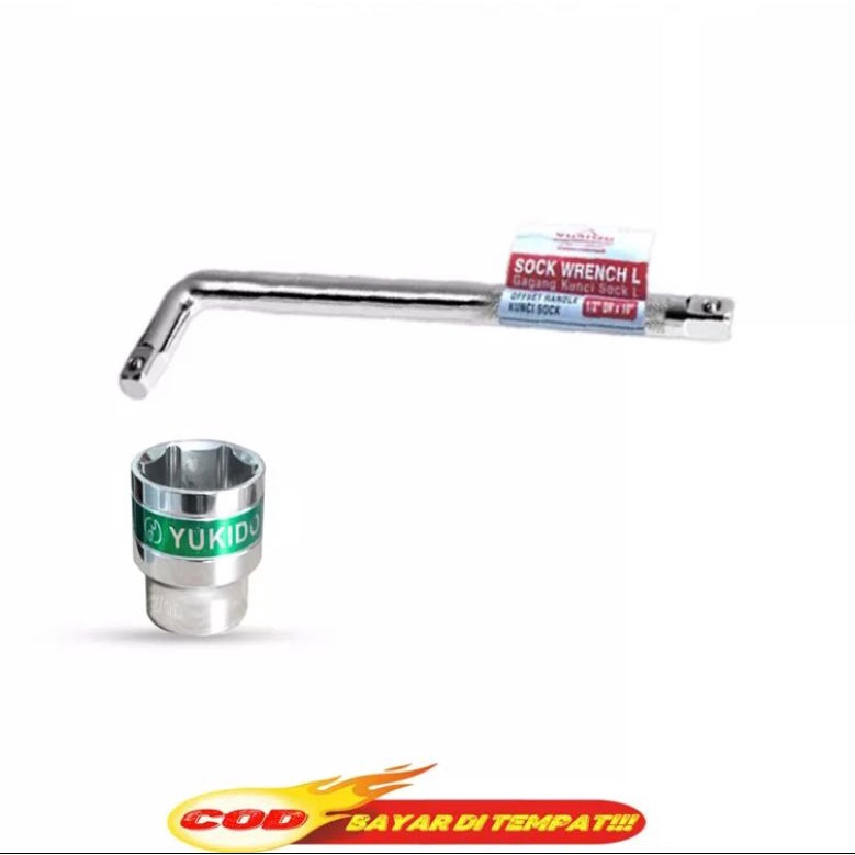 _ Ss PROMO PAKET Gagang Stang Kunci Sok Sock L + Mata Kunci Sock 14-17-19-22-24mm 6PT 1/2" Alat Pemb