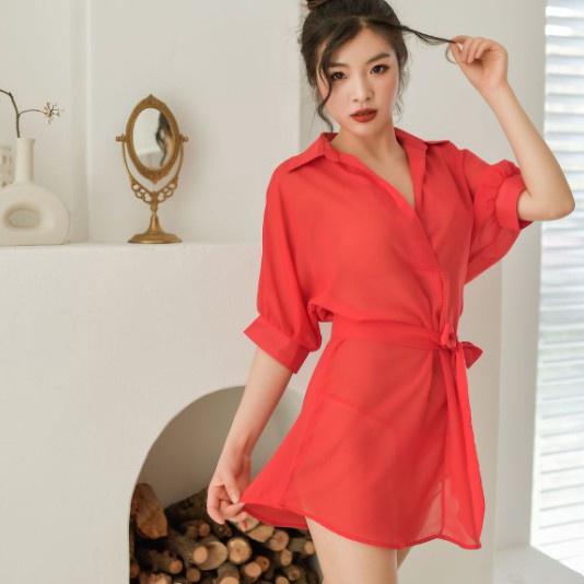 PROMO lingerie wanita Kimono set g string Piyama transparan kimono baju tidur A322