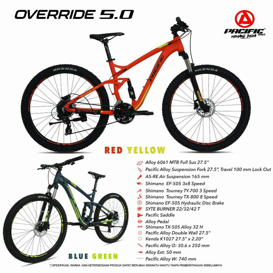 sepeda gunung 27,5" PACIFIC OVERRIDE 5.0 Alloy full suspensi original