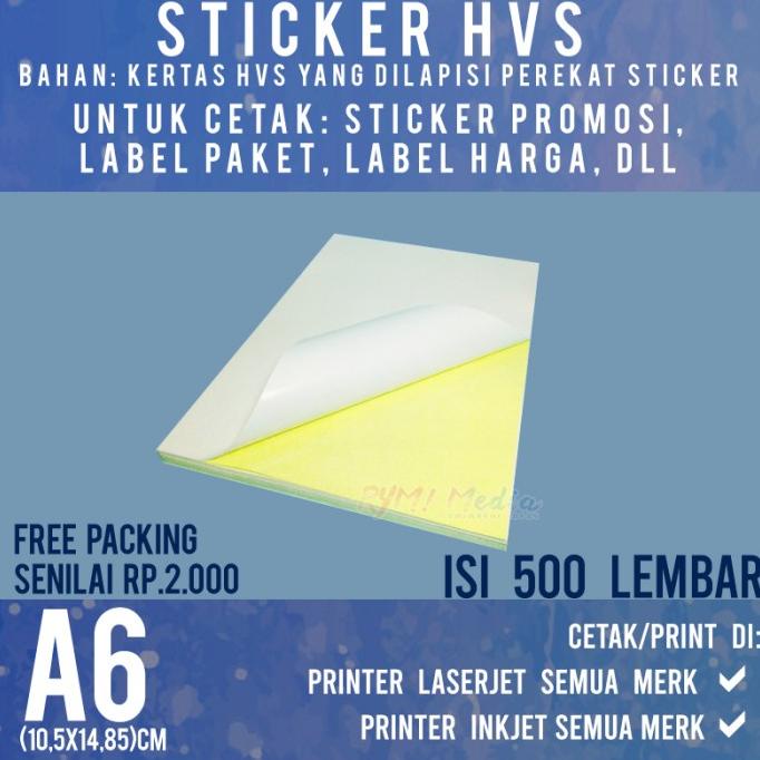 

6,6 Promo 500 Lembar Stiker Hvs A6 / Kertas Sticker Doff Matte 1 Rim A6
