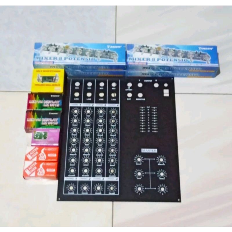 Paket Siap Rakit Kit Mixer dan Panel Atas 8 Potensio 4 Channel