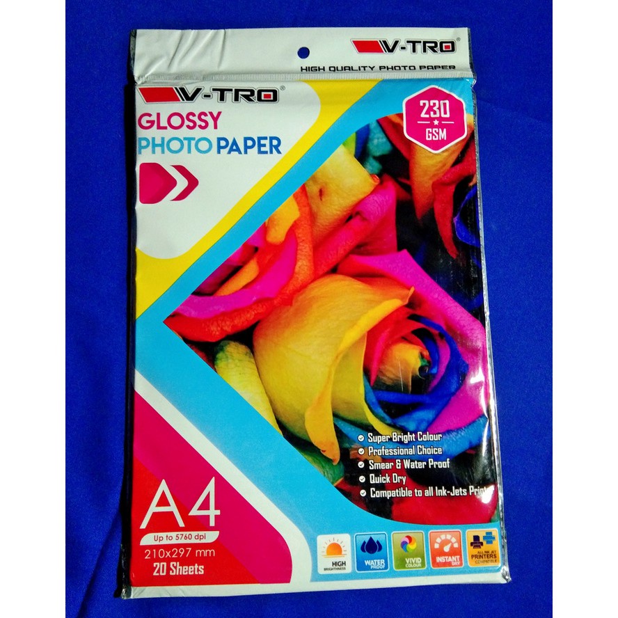 

V-TRO Glossy Photo Paper 230 gr ( 1 Set – 20 Lembar ) ( IRRA STORE )
