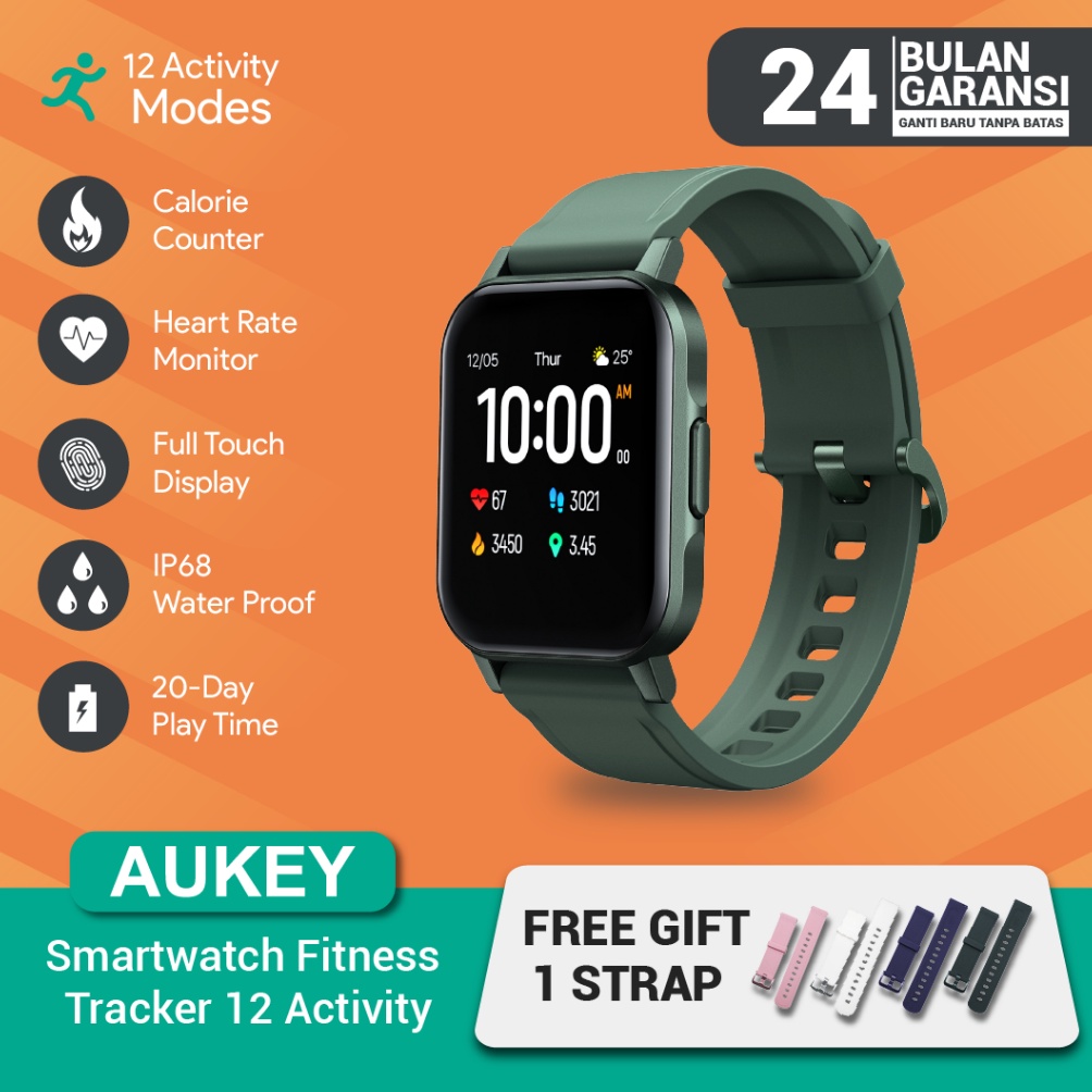 Seller.. Smartwatch Aukey Green Fitnes Tracker 12 Activity Free Strap YEY
