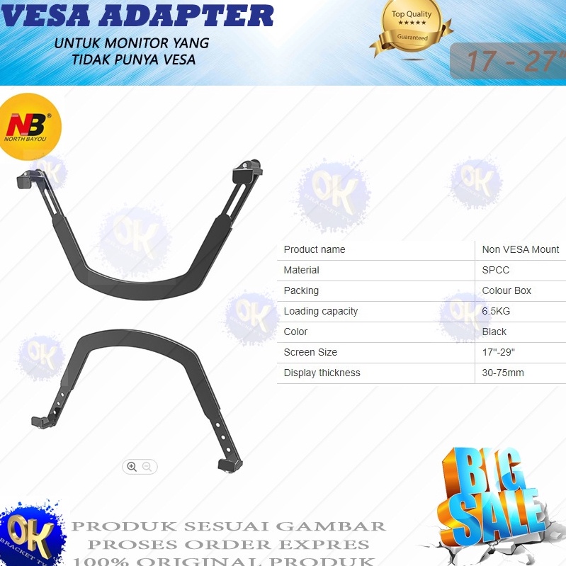 ➻IEV Vesa Extender Adapter / Penjepit Monitor Non Vesa 17-27 inch ☆ Ready