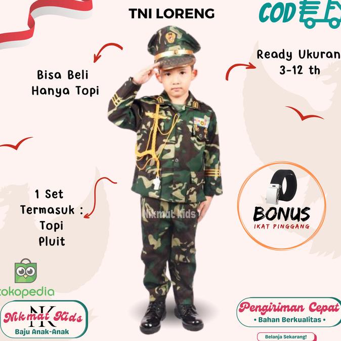 Baju profesi tentara loreng tni anak baju kostum laki laki tk sd