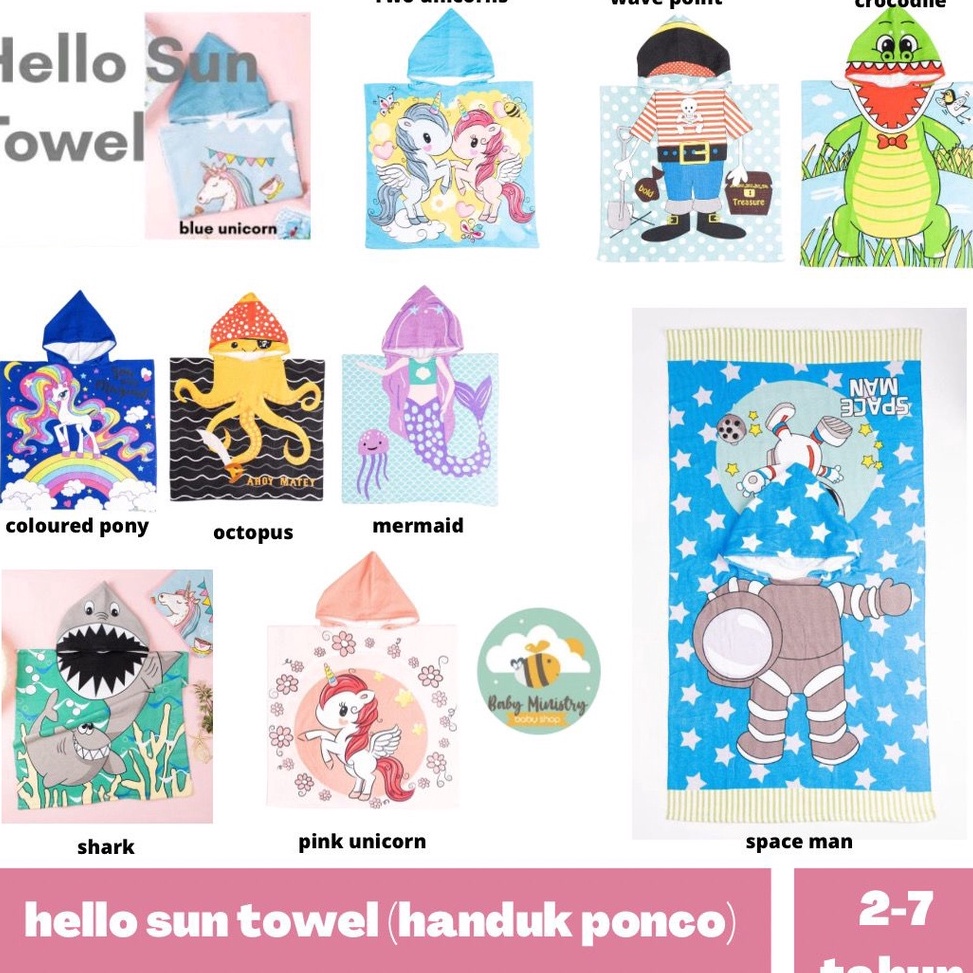 TERPERCAYA. Hello Sun Towel / Handuk Ponco Renang / handuk anak / handuk renang / handuk/ anduk