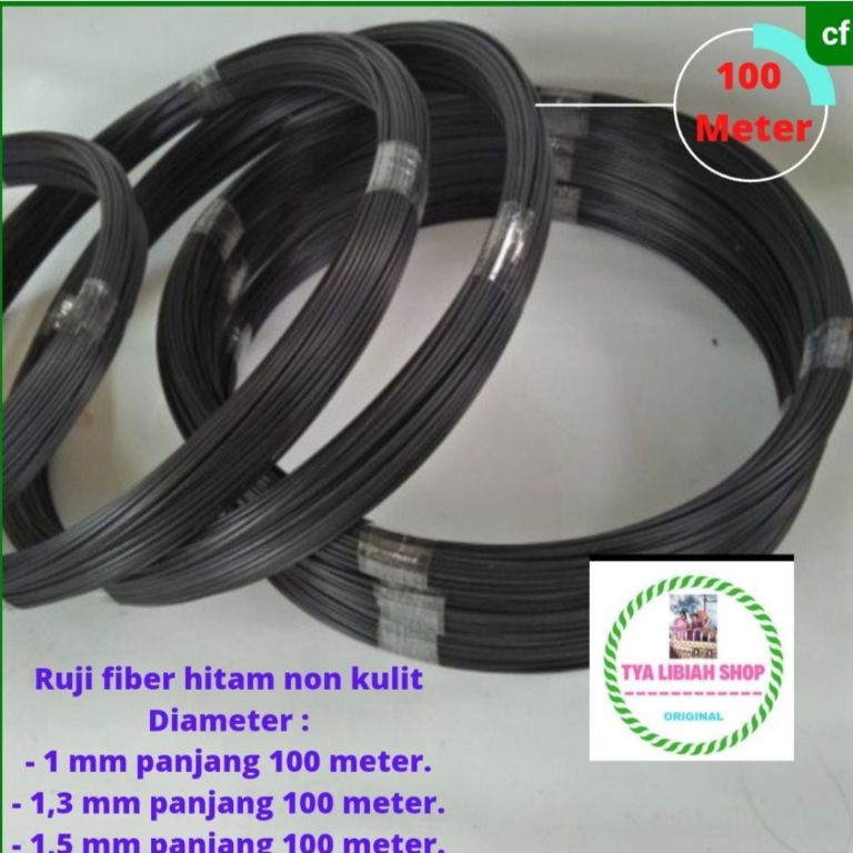 Terbaru.. 1 Rol Jeruji fiber 1mm 1,3mn 1,5 mm  panjang 100 meter warna hitam non kulit Ruji fiber ka