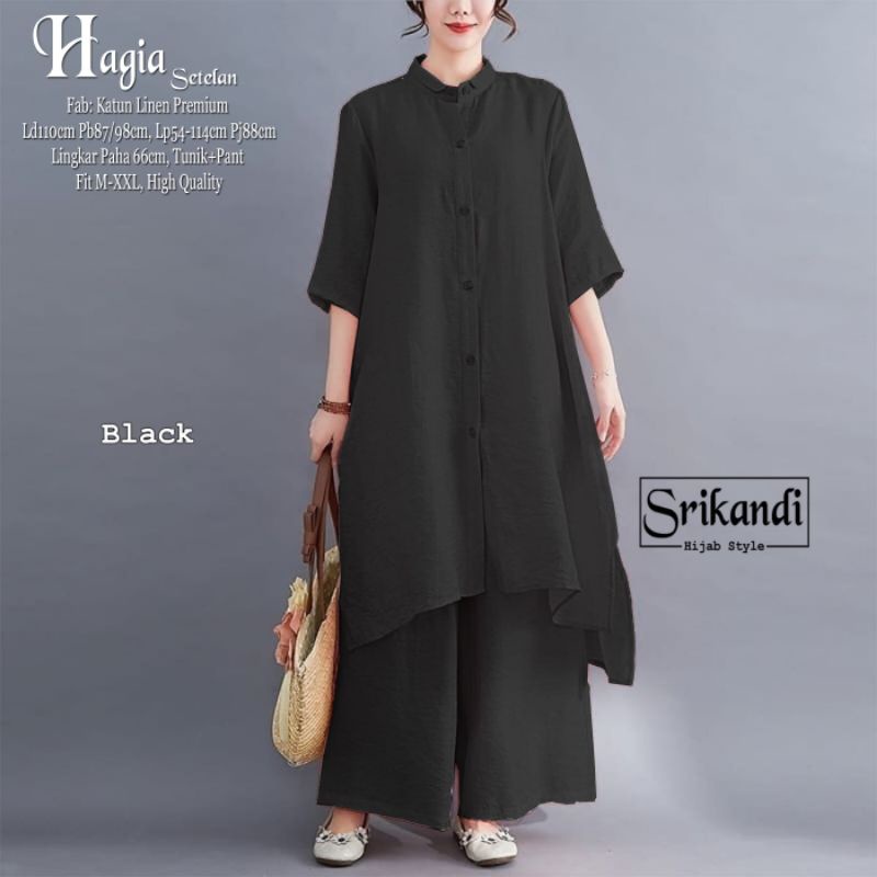 HAGIA SETELAN/ SET TUNIK CELANA POLOS LINEN ORI SRIKANDI