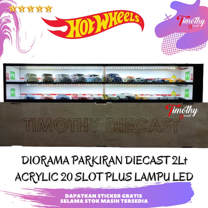 Best Seller Rak Box Diorama Acrylic Diecast Parkiran Hot Wheels 20 Slot 2Lt Led