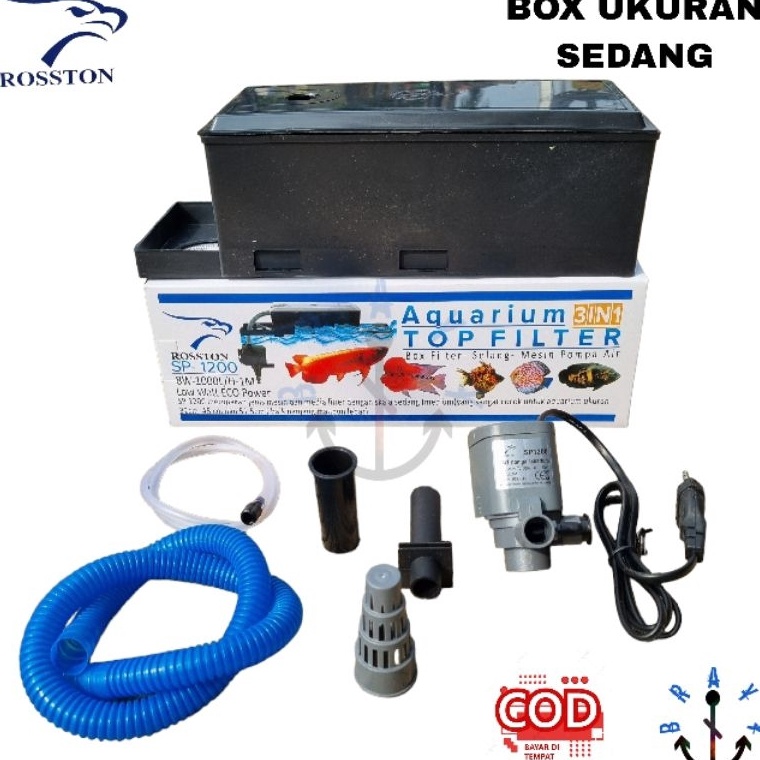 TERBAIK. Mesin Pompa Aquarium Top Filter Box Komplit 3 in 1 Rosston 1200 Lengkap Gratis Busa