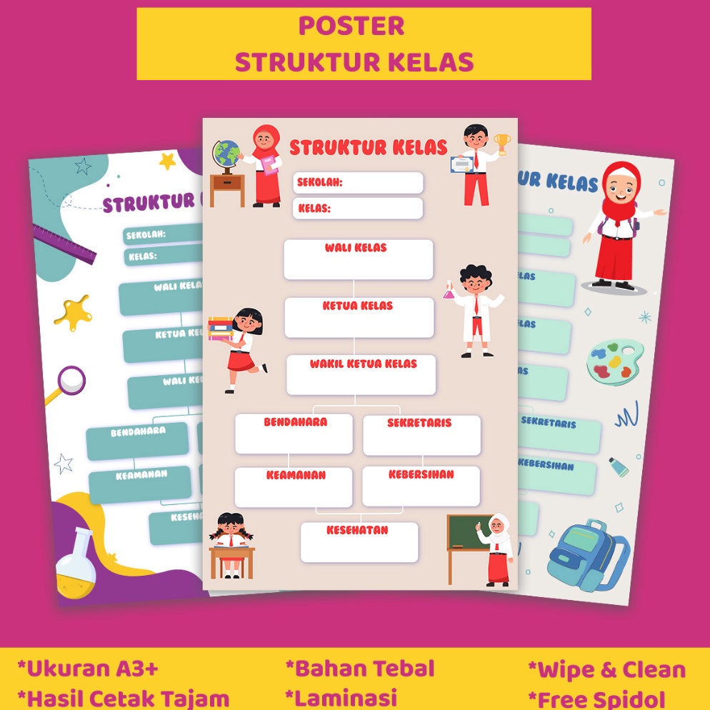 Trxz6Z0l Poster Struktur Organisasi Kelas Sekolah Bisa ditulis dan dihapus - Poster Sekolah PAUD TK 