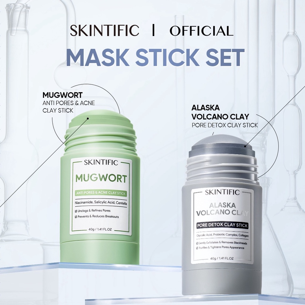 Trx X3j3I SKINTIFIC Clay Mask Stick kit Acne / Pore / Komedo Remove with Mugwort & Volcano- 2PCS