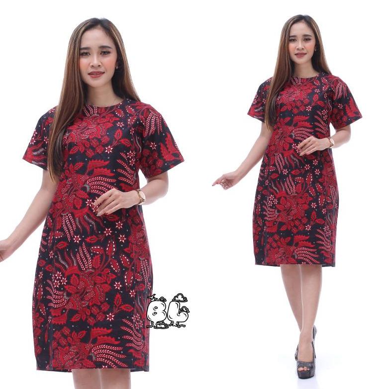 Terbaru - JAVA ART - BAJU DRESS WANITA MODERN MODEL  MOTIF BATIK LENGAN PENDEK SELUTUT PARTY NATAL S