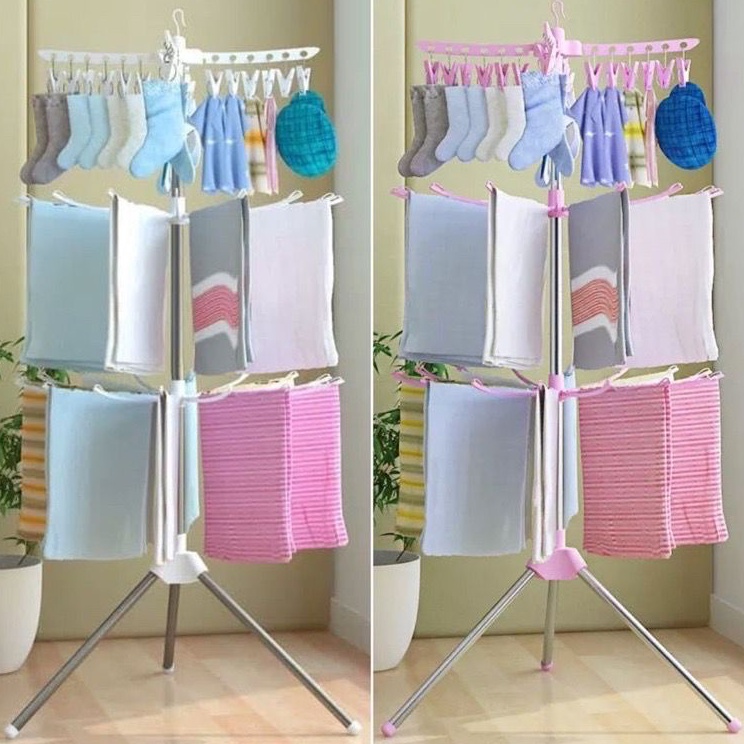 _ LC Jemuran baju bayi gantungan berdiri 3 susun baju bayi gantungan baju 3 susun menara jemuran han
