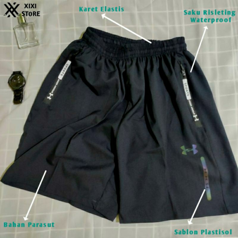 A14 CELANA SPORT PENDEK PARASUT T GYM LARI UNDER ARMOUR STRICT BR5