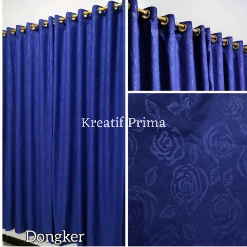 Gorden rumah jendela pintu motif embos biru navy